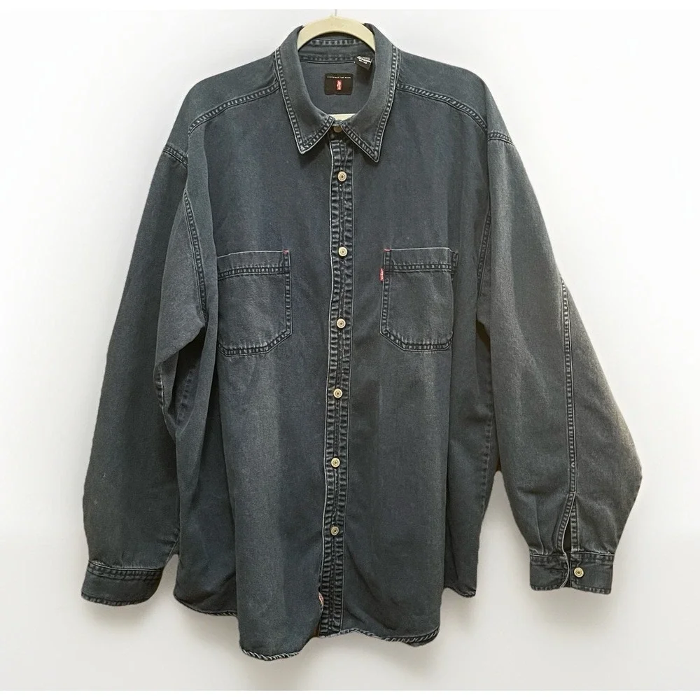 Vintage 90s Levi's Red Tab Denim Shirt XXL Made in Hong Kong Dark Wash Oversized